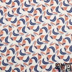 Microfibre Imprimé grande plume virevoltante bleu pur argile de canon fond blanc discret