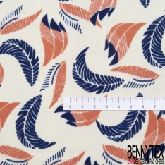 Microfibre Imprimé grande plume virevoltante bleu pur argile de canon fond blanc discret