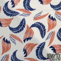 Microfibre Imprimé grande plume virevoltante bleu pur argile de canon fond blanc discret