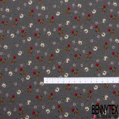 Jersey viscose imprimé petites roses et marguerites fond gris d'acier