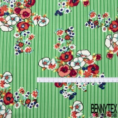 Microfibre imprimé floral pastel fond rayure verticale corail blanc