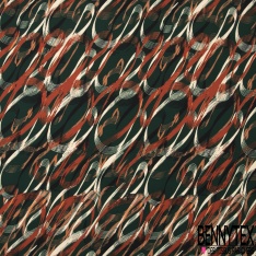Microfibre imprimé dessin abstrait graphique à la fourchette rouge crème sable corail fond bleu insigne