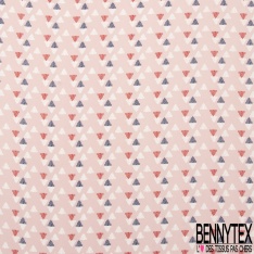 Crêpe georgette triangle pointilliste bleu insigne rouge blanc fond cornouiller rose