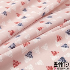 Crêpe georgette triangle pointilliste bleu insigne rouge blanc fond cornouiller rose