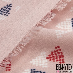 Crêpe georgette triangle pointilliste bleu insigne rouge blanc fond cornouiller rose