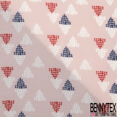 Crêpe georgette triangle pointilliste bleu insigne rouge blanc fond cornouiller rose