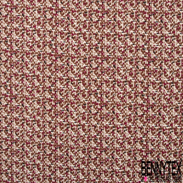 Microfibre façon lin imprimé abstrait style amérindien ton noir choco or de pépite fond blanc