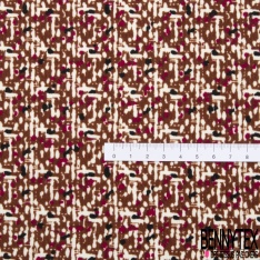 Microfibre façon lin imprimé abstrait style amérindien ton noir choco or de pépite fond blanc