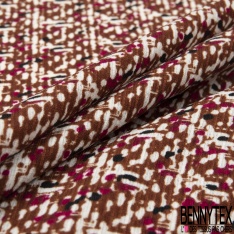 Microfibre façon lin imprimé abstrait style amérindien ton noir choco or de pépite fond blanc