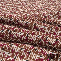 Microfibre façon lin imprimé abstrait style amérindien ton noir choco or de pépite fond blanc