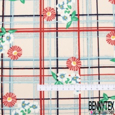 Microfibre imprimé grand patchwork cachemire floral ton kaki indigo cappucino