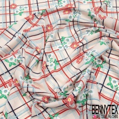 Microfibre imprimé grand patchwork cachemire floral ton kaki indigo cappucino