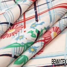 Microfibre imprimé grand patchwork cachemire floral ton kaki indigo cappucino