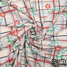 Microfibre imprimé grand patchwork cachemire floral ton kaki indigo cappucino