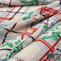 Microfibre imprimé grand patchwork cachemire floral ton kaki indigo cappucino