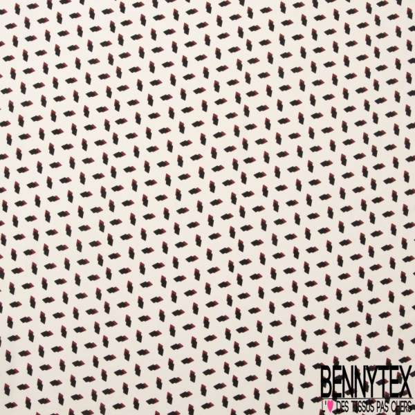 Microfibre imprimé losange 3D crème noir fond bordeaux foncé