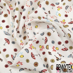 Microfibre imprimé floral ton rouge blanc bleu allégé fond éclipse totale