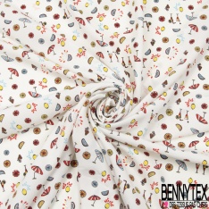 Microfibre imprimé floral ton rouge blanc bleu allégé fond éclipse totale