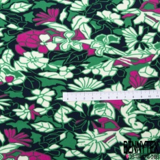Microfibre imprimé floral moderne pictural blanc vert de houx blanc fond bleu insigne