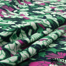 Microfibre imprimé floral moderne pictural blanc vert de houx blanc fond bleu insigne