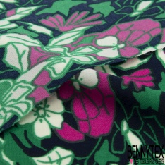 Microfibre imprimé floral moderne pictural blanc vert de houx blanc fond bleu insigne