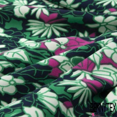 Microfibre imprimé floral moderne pictural blanc vert de houx blanc fond bleu insigne
