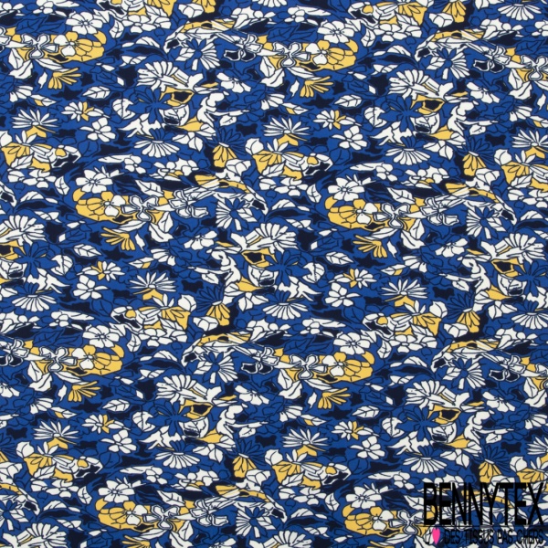 Microfibre imprimé floral moderne pictural citron blanc lupine bleu fond bleu insigne