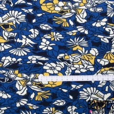 Microfibre imprimé floral moderne pictural citron blanc lupine bleu fond bleu insigne
