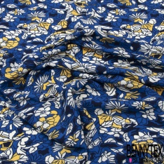 Microfibre imprimé floral moderne pictural citron blanc lupine bleu fond bleu insigne