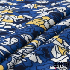 Microfibre imprimé floral moderne pictural citron blanc lupine bleu fond bleu insigne