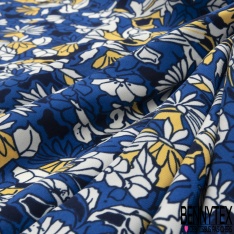 Microfibre imprimé floral moderne pictural citron blanc lupine bleu fond bleu insigne