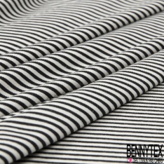 Jersey viscose imprimé fine rayure horizontale noir blanc