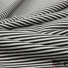 Jersey viscose imprimé fine rayure horizontale noir blanc
