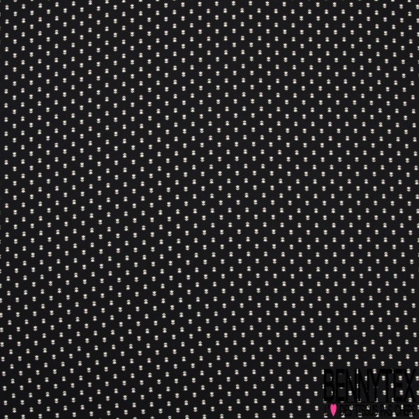 Crêpe polyester imprimé mini tulipe crème fond noir