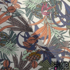 Mousseline voile polyester bouquet champêtre vert écru noir