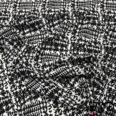 Crêpe polyester imprimé petite fleur et feuille cachemire fond bleu marine