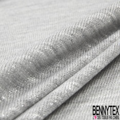 Maille jersey viscose paillette lurex argent fond gris clair