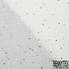 Coton double gaze moutarde relief pois petit et grand mylar or