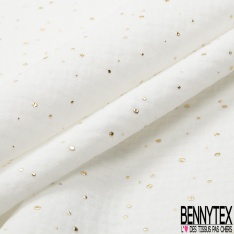 Coton double gaze moutarde relief pois petit et grand mylar or