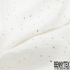 Coton double gaze moutarde relief pois petit et grand mylar or