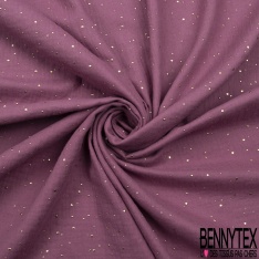 Coton double gaze bleu nuit relief pois petit et grand mylar or