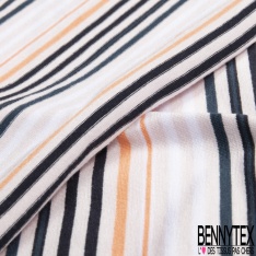 Jersey viscose effet froissé petite fleur estivale marine rouge de mars fond blanc discret petite laize