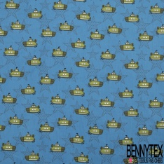 Coupon 3m coton imprimé sous-marin kaki étoile fantaisie ton gris fond bleu de cendre