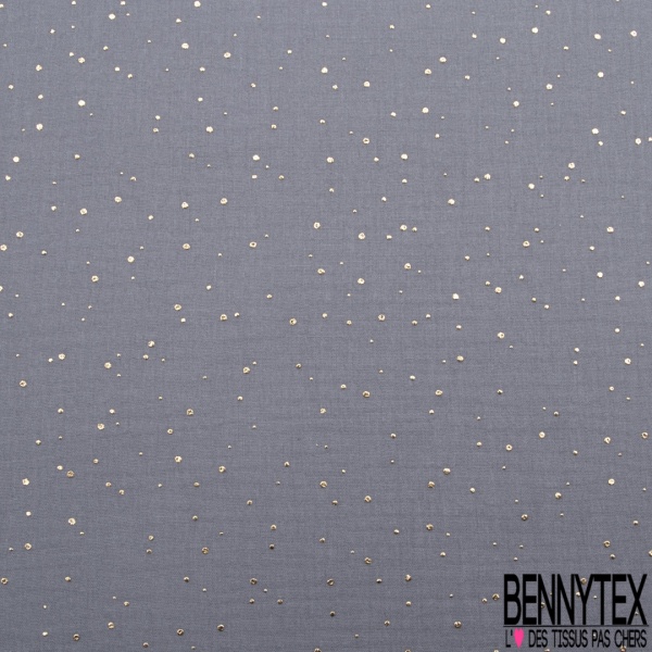 Coton double gaze bleu nuit relief pois petit et grand mylar or