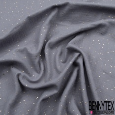 Coton double gaze bleu nuit relief pois petit et grand mylar or