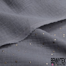 Coton double gaze bleu nuit relief pois petit et grand mylar or