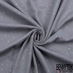 Coton double gaze bleu nuit relief pois petit et grand mylar or