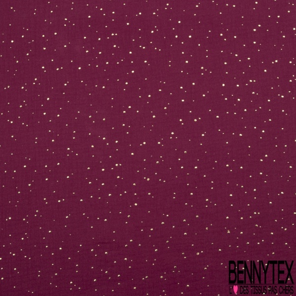Coton double gaze bordeaux relief pois petit et grand mylar or