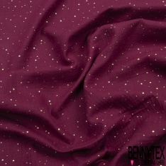 Coton double gaze bordeaux relief pois petit et grand mylar or