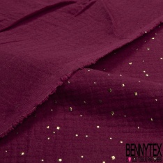 Coton double gaze bordeaux relief pois petit et grand mylar or